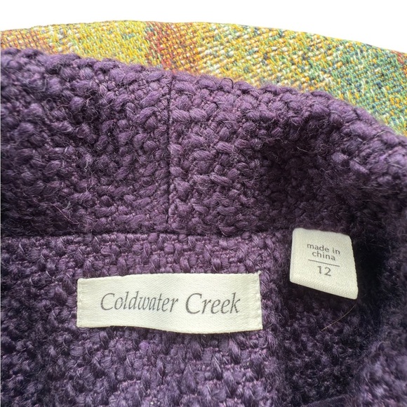 Coldwater Creek Jacket Womans Size 12 Purple Cap Sleeve Boucle Tweed Blazer Coat - Picture 7 of 10
